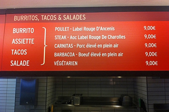 Chipotle menu in French